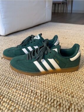Adidas Sambas Suede Sneakers in Dark Green & White with Gum Sole